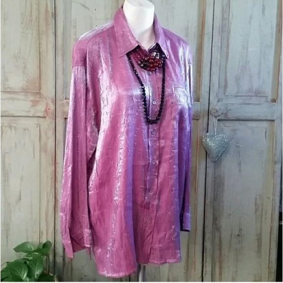 Karen Kane Tops - Karen Kane Purple Metallic Shimmer Button Up Blouse Top